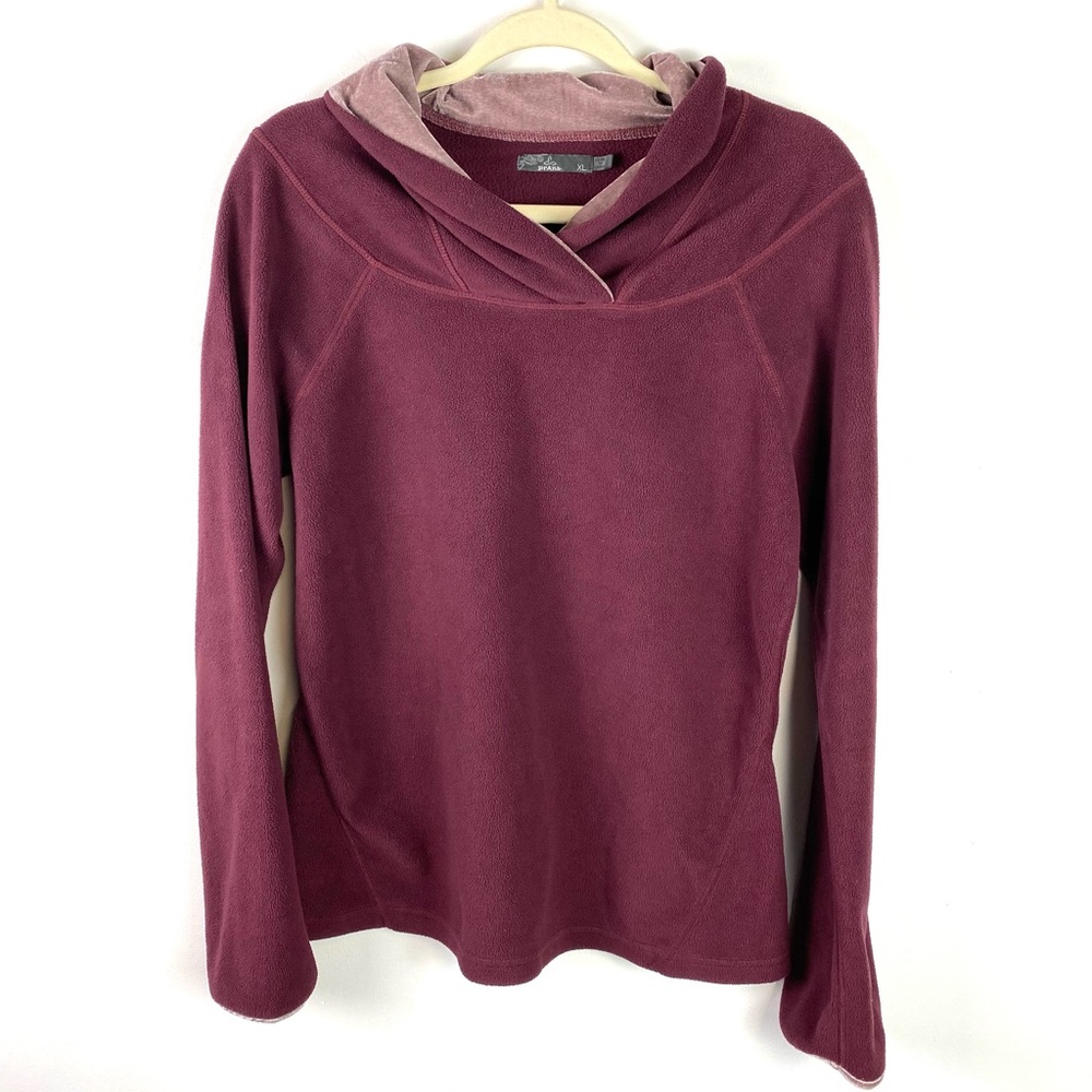 Prana Size XL Burgundy Fleece Long Sleeve Velvet Shawl Women Pullover Sweater